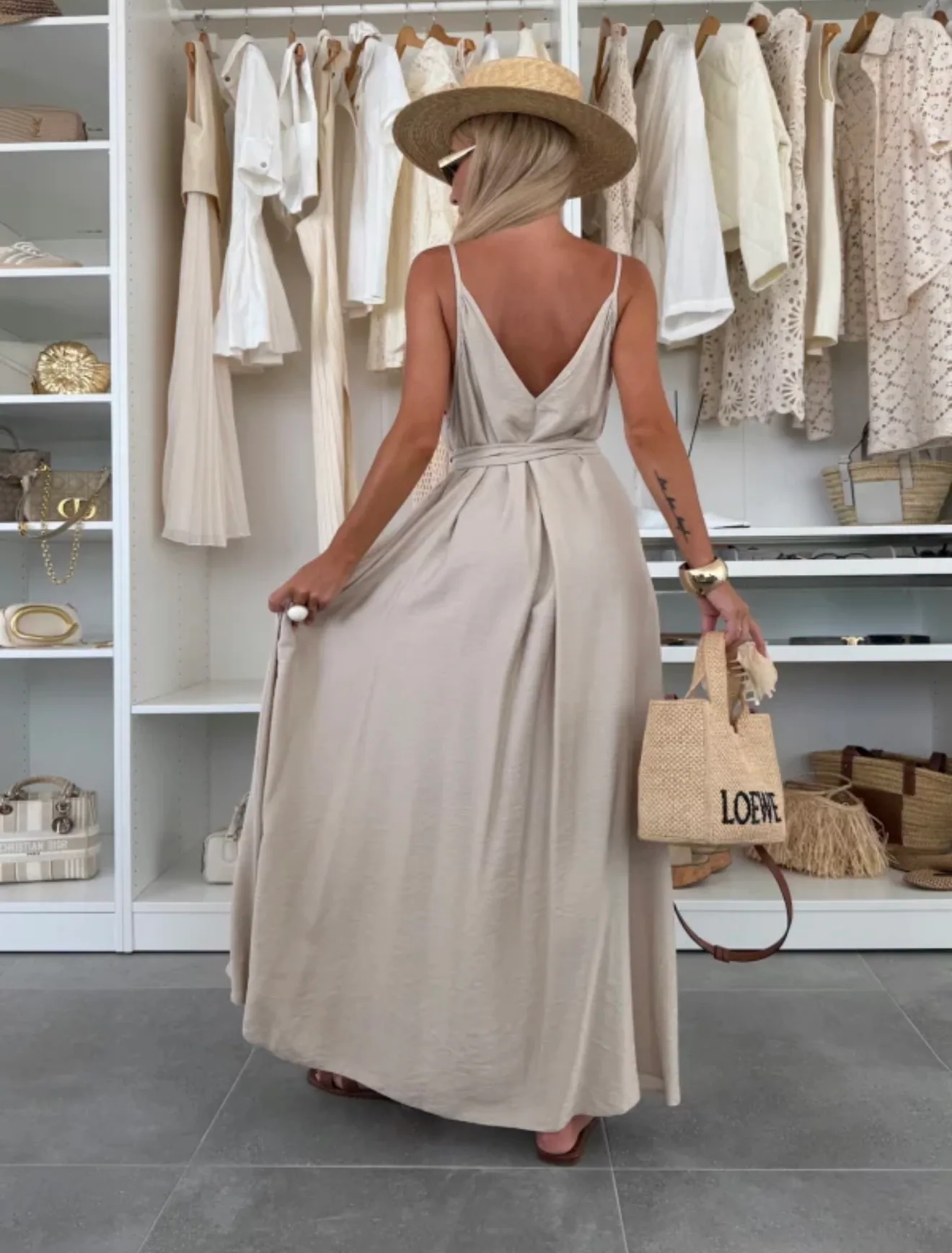 Ivoria maxi obleka iz viskoze cream