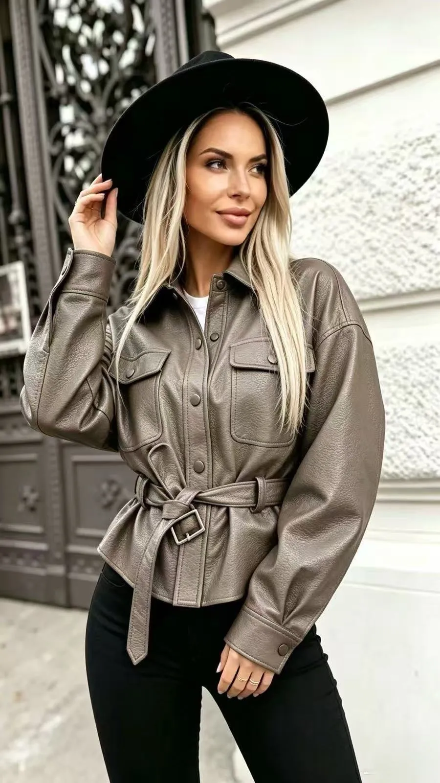 Camellia bőrdzseki mocca