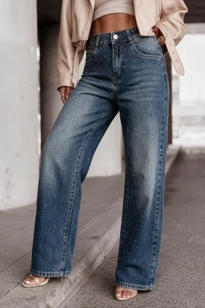 Ilan wide leg jeans nadrág strasszkövekkel
