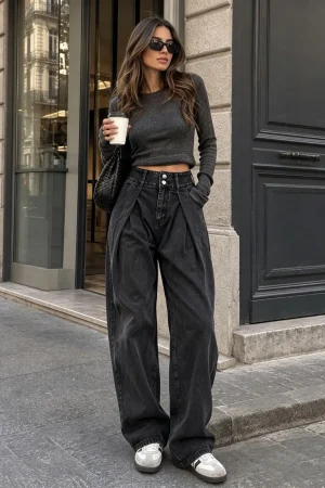 Lilou wide leg jeans antracit