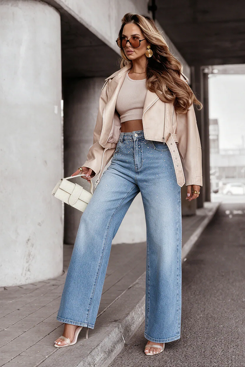 Aven wide leg jeans nadrág strasszkövekkel - Image 3